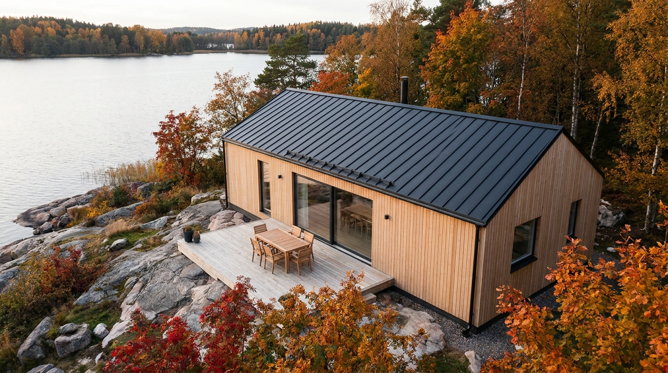 Inwestor potrzebował niezależnej przestrzeni dla gości obok głównego domu. Zamiast wprowadzać na posesję ciężki sprzęt na kilka miesięcy, dostarczyliśmy gotowy, wykończony pod klucz moduł gościnny, który w 8 godzin został podłączony do mediów i oddany do użytku.